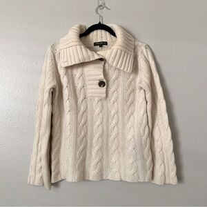 Eddie Bauer Merino Wool Blend Collared Button Cable knit Sweater